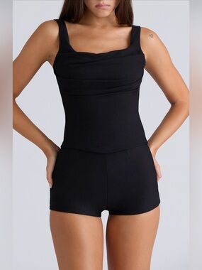 HOUSE OF CB Drape Neck Corset Tank in Black M